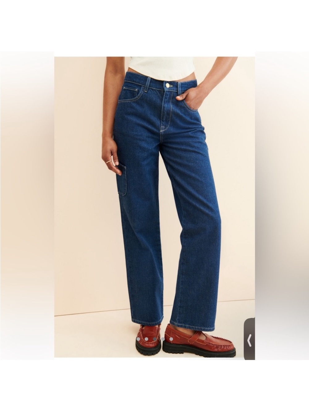 NWT Anthropologie Triarchy Ms. Klieo High Rise Cargo Baggy‎ Jeans Blue Denim 30